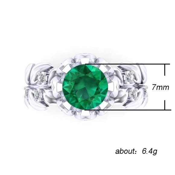 "Handmade Round Green Emerald 925 Silver Ring for Women, FB16FA1025 - Picture 6 of 7